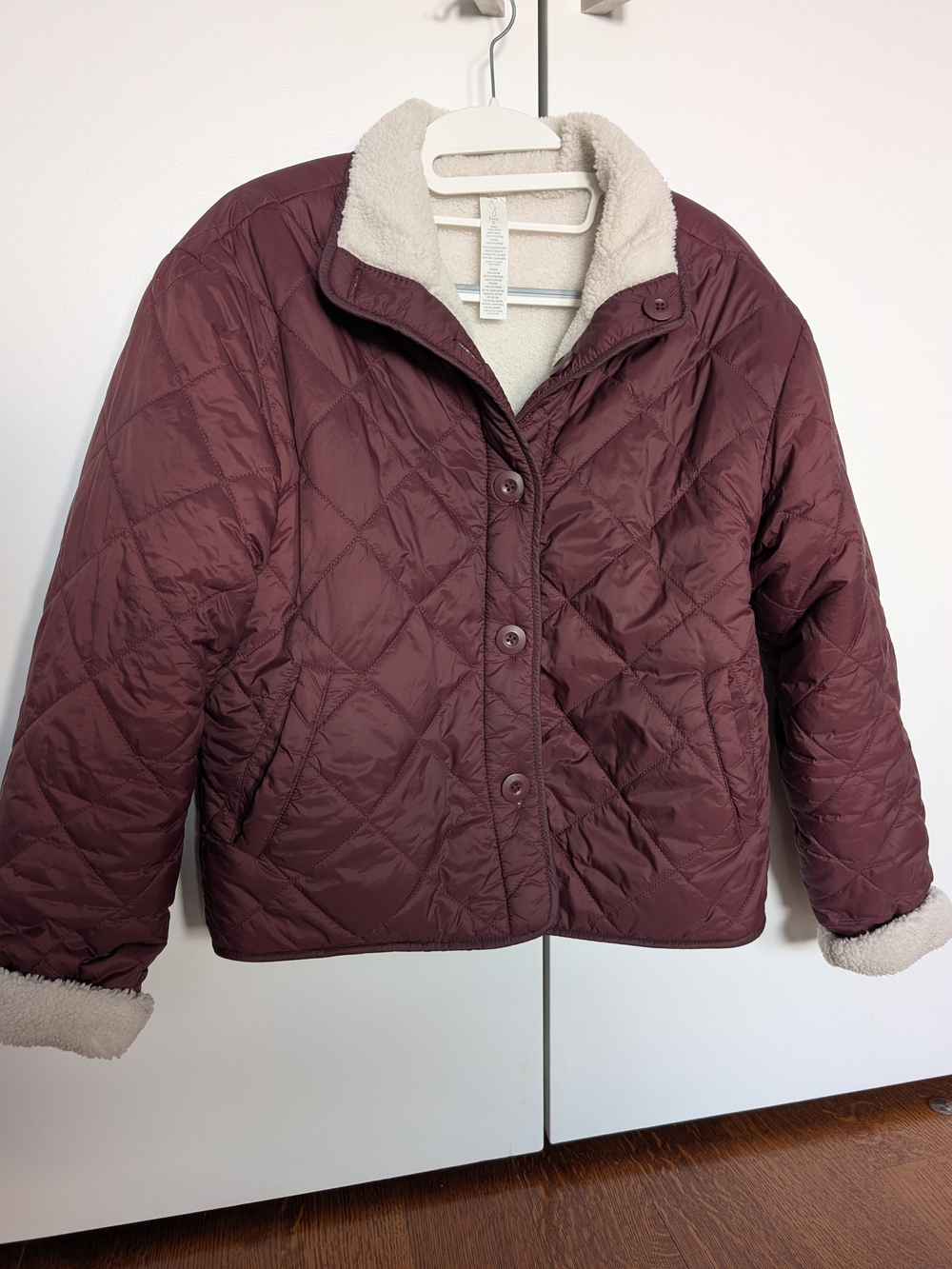 Joie Quilted Puffer Jacket in Burgundy with Sherpa Lining Women's Size S